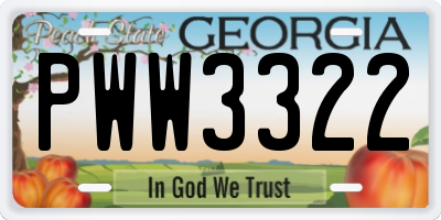 GA license plate PWW3322