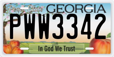 GA license plate PWW3342