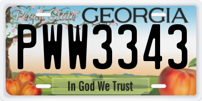 GA license plate PWW3343