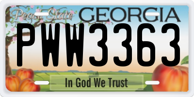 GA license plate PWW3363