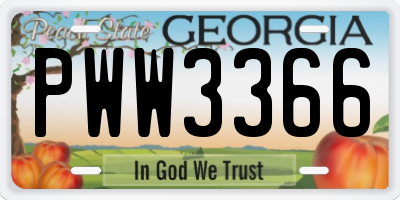 GA license plate PWW3366