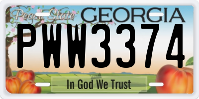 GA license plate PWW3374