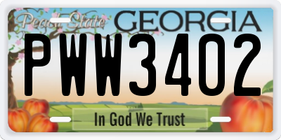 GA license plate PWW3402