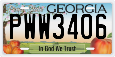 GA license plate PWW3406