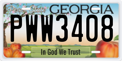 GA license plate PWW3408
