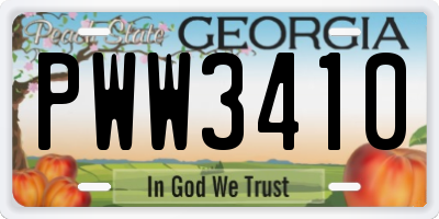 GA license plate PWW3410