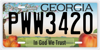 GA license plate PWW3420