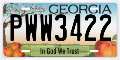 GA license plate PWW3422