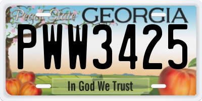 GA license plate PWW3425