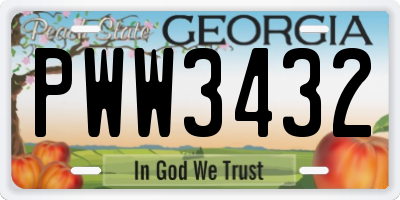 GA license plate PWW3432