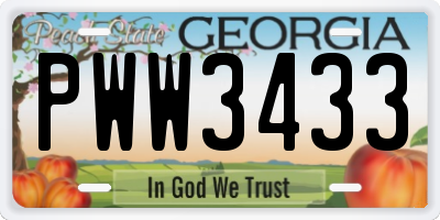 GA license plate PWW3433