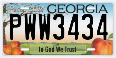 GA license plate PWW3434