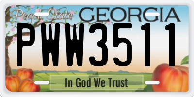 GA license plate PWW3511