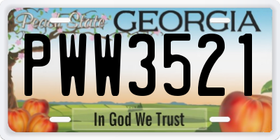 GA license plate PWW3521