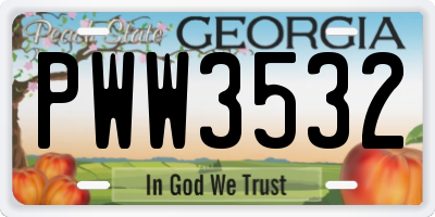 GA license plate PWW3532