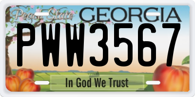 GA license plate PWW3567