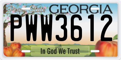 GA license plate PWW3612