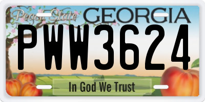 GA license plate PWW3624