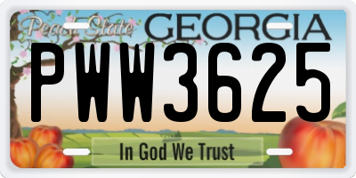 GA license plate PWW3625