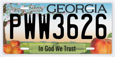 GA license plate PWW3626
