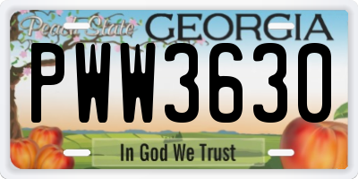 GA license plate PWW3630