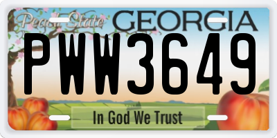 GA license plate PWW3649
