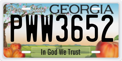 GA license plate PWW3652
