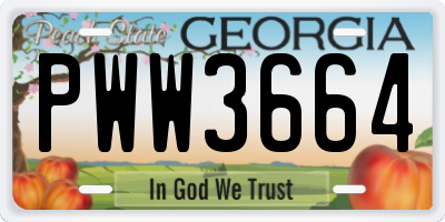 GA license plate PWW3664