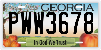 GA license plate PWW3678