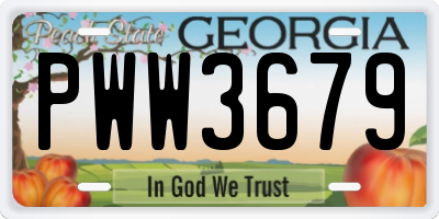 GA license plate PWW3679