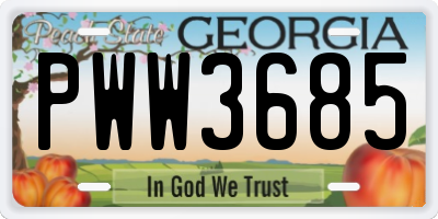 GA license plate PWW3685