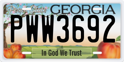 GA license plate PWW3692