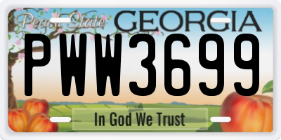 GA license plate PWW3699