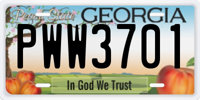 GA license plate PWW3701