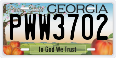 GA license plate PWW3702