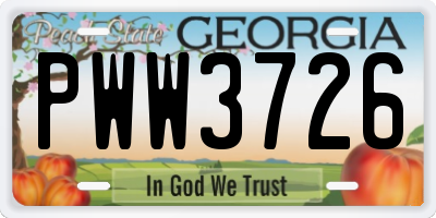 GA license plate PWW3726