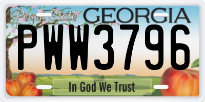 GA license plate PWW3796