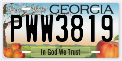 GA license plate PWW3819