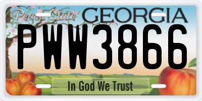 GA license plate PWW3866
