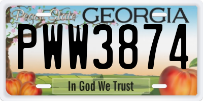 GA license plate PWW3874