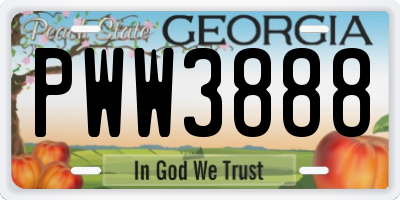 GA license plate PWW3888