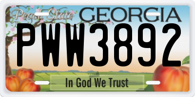 GA license plate PWW3892
