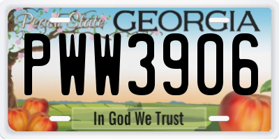 GA license plate PWW3906