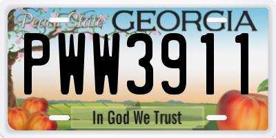 GA license plate PWW3911