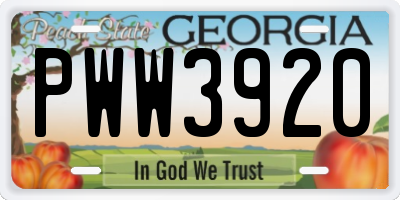GA license plate PWW3920