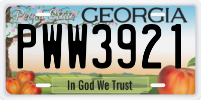 GA license plate PWW3921