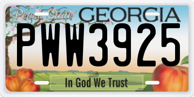 GA license plate PWW3925