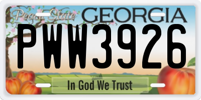 GA license plate PWW3926