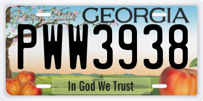 GA license plate PWW3938