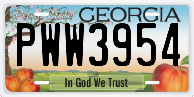GA license plate PWW3954